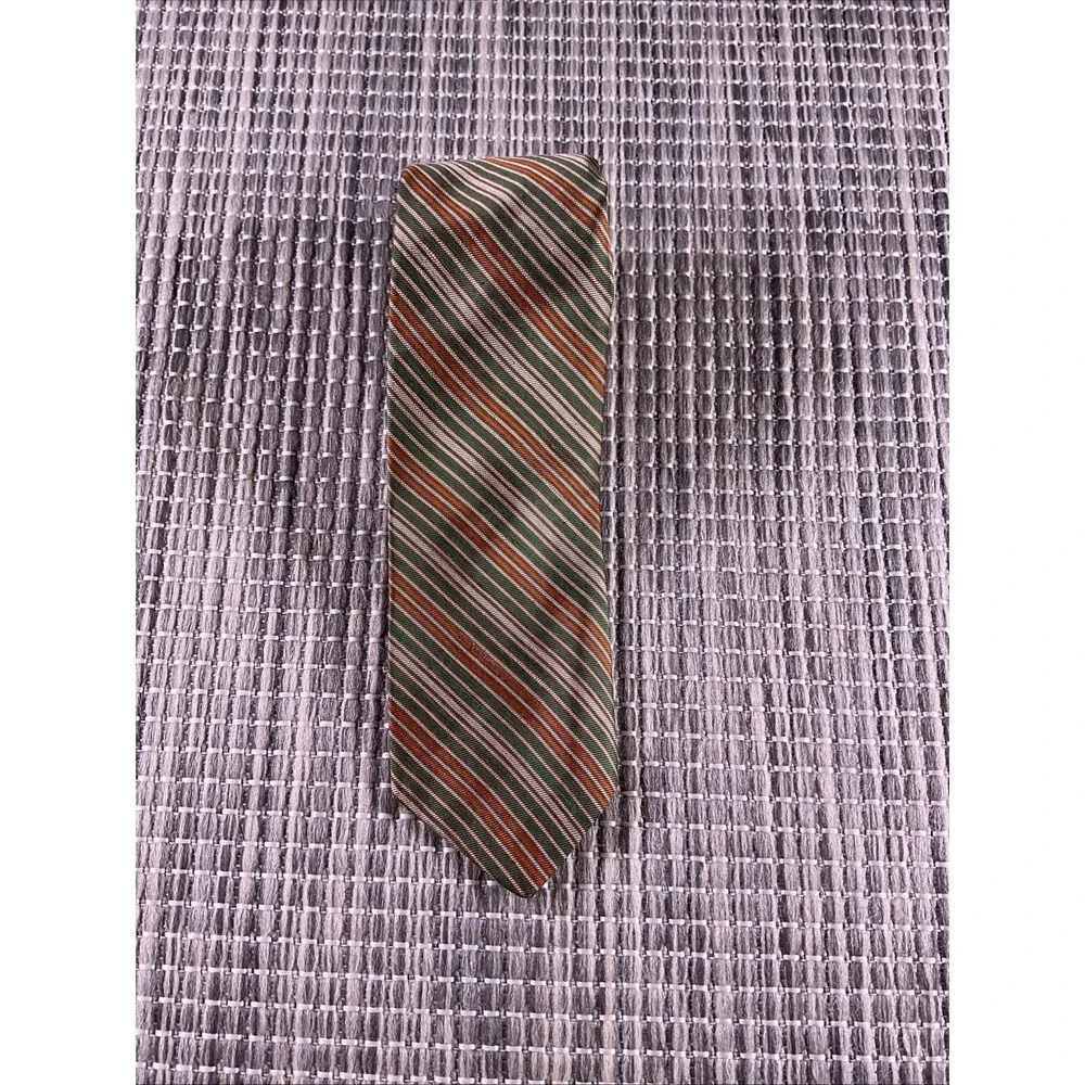 Vintage YVES SAINT LAURENT Beige Orange Green Striped Men's Tie Necktie